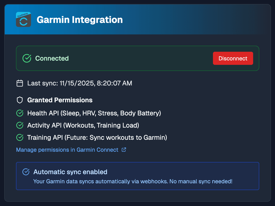 Garmin Sync & Training Readiness Dashboard